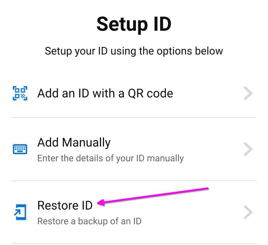 Выбираете Restore ID